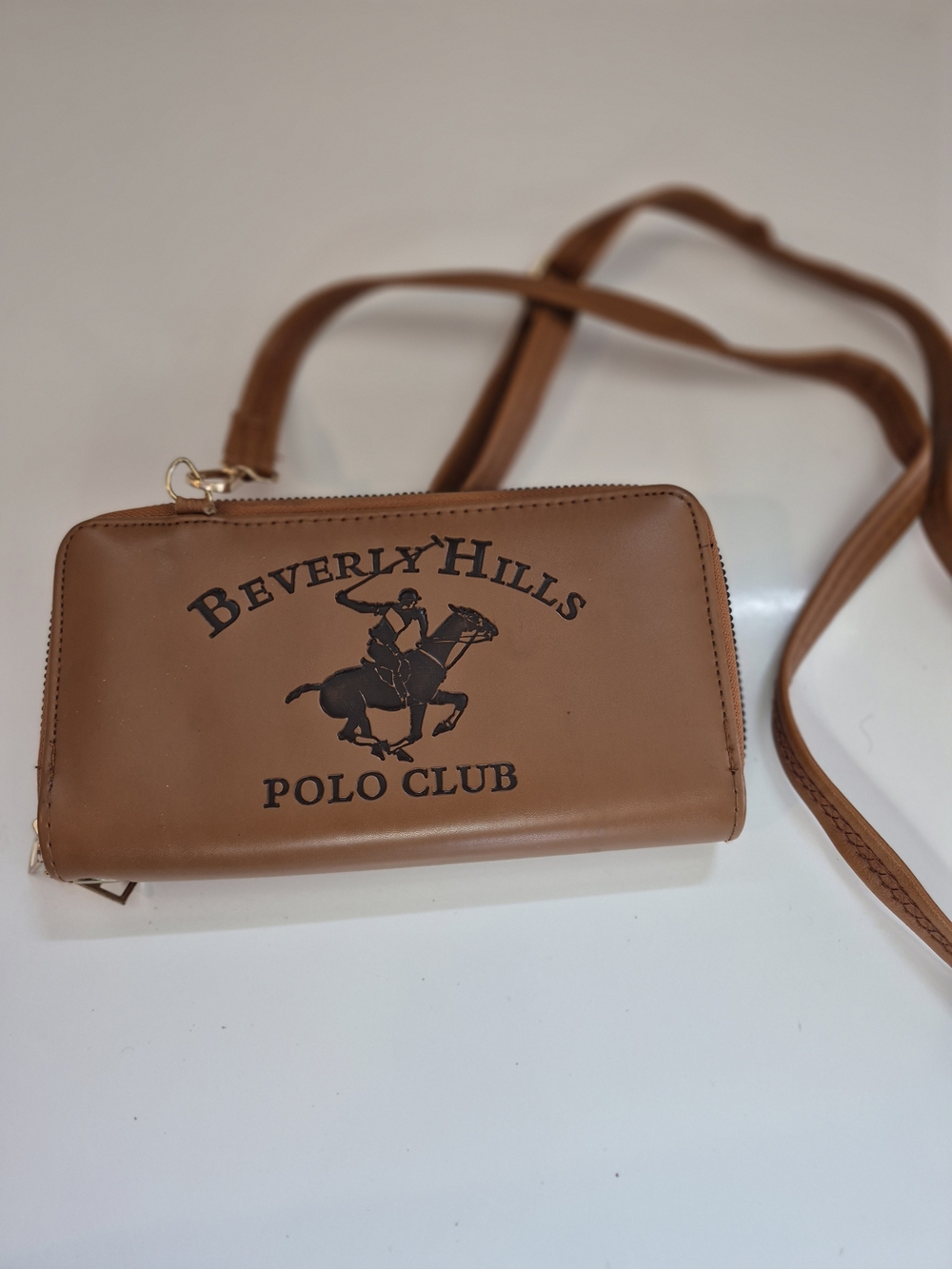 5/25 Beverly Hills Polo Club Tan Crossbody Wallet with Logo